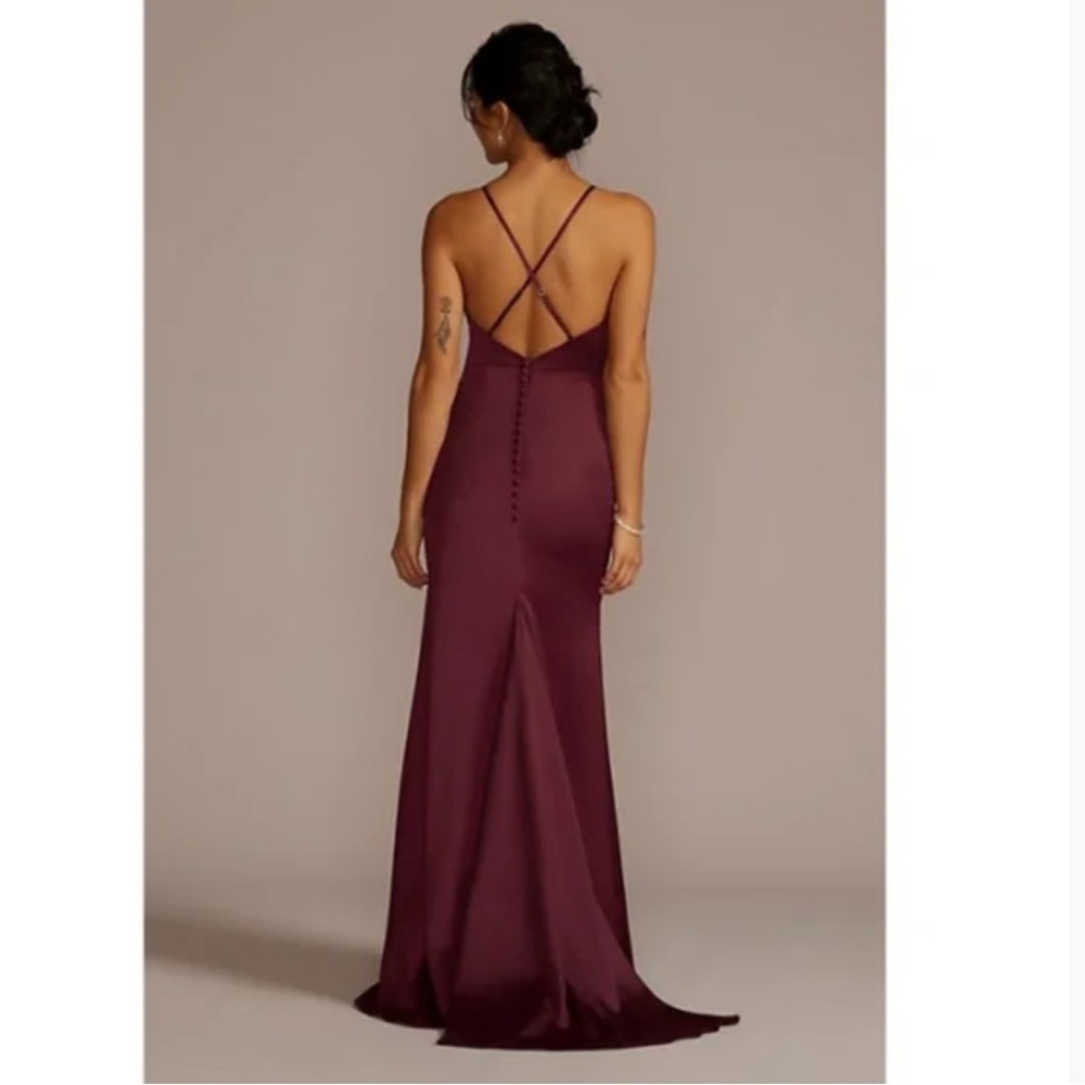 Galina Signature Burgundy Wine Satin Spaghetti Strap Mermaid Bridesmaid Dress